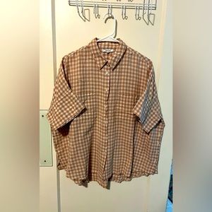 Madewell Short Sleeve Top, Women’s XL. Tan/Ivory Plaid. 100% Cotton Lightweight.